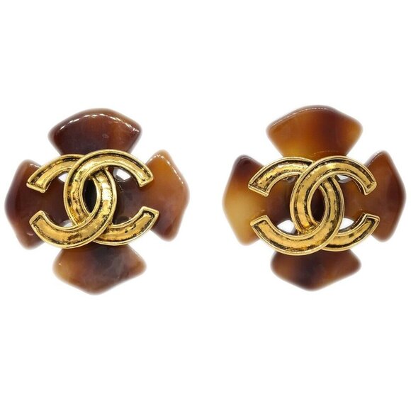 Chanel Clover Earrings Clip-On Brown 94P KK90838 - Picture 1 of 4